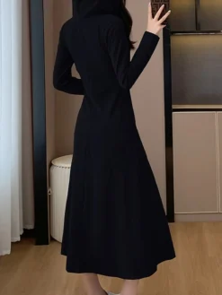 Women's Casual Dress Hoodie Dress Midi Dress Fashion Daily Outdoor Vacation Going Out Hoodie Zipper Solid Color Regular Fit Black Gray S M L XL -HANs Plus Size Style Shop cdqnqs1696674373973