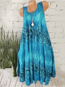 Women's Plus Size Curve Shift Dress Floral Round Neck Print Sleeveless Spring Summer Casual Short Mini Dress Casual Daily Dress -HANs Plus Size Style Shop cdtuvu1653647305448