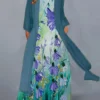 Women‘s Plus Size Curve Casual Dress Dress Set Two Piece Dress Floral Long Dress Maxi Dress 3/4 Length Sleeve Print Crew Neck Fashion Daily Purple Green Spring Summer L XL XXL 3XL 4XL