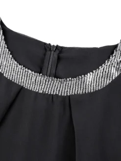 Women‘s Plus Size Curve Work Dress Chiffon Dress Swing Dress Fashion Midi Dress Layered Fake Two Piece Crew Neck 3/4 Length Sleeve Plain Regular Fit Black Red Navy Blue Summer Spring -HANs Plus Size Style Shop cenudm1691042505009