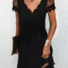 Women‘s Lace Dress A Line Dress Short Mini Dress Black Short Sleeve Pure Color Lace Spring Summer V Neck Elegant Loose 2023 S M L XL XXL XXXL / Party Dress