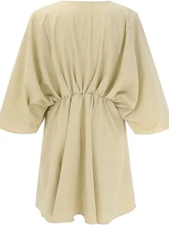 Women's Casual Dress Plain Dress Spring Dress Mini Dress Ruched Daily Date Going Out Fashion Basic V Neck Long Sleeve 2023 Loose Fit Black White Pink Color S M L XL Size -HANs Plus Size Style Shop cgmpdb1692161498764