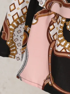 Women's Plus Size Curve Casual Dress Chiffon Dress A Line Dress Geometric Color Block Midi Dress Long Sleeve Lace Up Print Stand Collar Fashion Daily Pink Blue Fall Winter L XL XXL 3XL 4XL -HANs Plus Size Style Shop cgpaek1695025298070