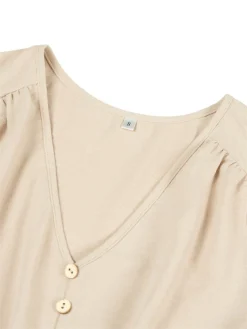 Women's Casual Dress Plain Dress Empire Waist Dresses Midi Dress Pleated Button Street Daily Holiday Fashion Streetwear V Neck Long Sleeve 2023 Loose Fit Black Blue Army Green Color S M L XL Size -HANs Plus Size Style Shop cgvdzu1691148130213