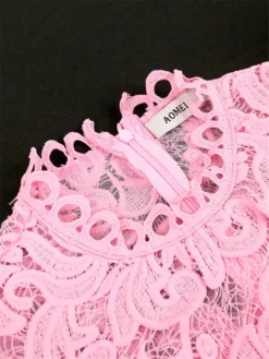 Women‘s Plus Size Curve Party Dress Lace Dress Cocktail Dress Midi Dress White Pink Long Sleeve Pure Color Lace Spring Fall Winter Stand Collar Fashion Wedding Guest Vacation Fall Dress 2023 -HANs Plus Size Style Shop chlmxs1690946612963