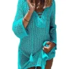 Women's Swimwear Cover Up Beach Dress Normal Swimsuit Oversized Crochet Solid Color Lake Green Black Blue Bathing Suits New Basic Essential Casual / Vacation / Padless