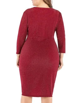 Women‘s Plus Size Curve Work Dress Sheath Dress Semi Formal Dress Fashion Midi Dress Ruffle V Neck Long Sleeve Plain Regular Fit Black Wine Fall Winter XL XXL 3XL 4XL 5XL -HANs Plus Size Style Shop cifwjp1691401474885