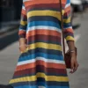 Women's Casual Dress Sweatshirt Dress Winter Dress Stripe Pocket Print Crew Neck Mini Dress Fashion Streetwear Outdoor Daily Long Sleeve Loose Fit Yellow Blue Green Fall Winter S M L XL XXL