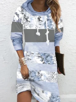 Women‘s Hoodie Dress Winter Dress Blue Purple Pink Long Sleeve Floral Print Winter Fall Hooded Vacation Casual Fall Dress 2022 S M L XL XXL 3XL -HANs Plus Size Style Shop cjlhgq1665456632748