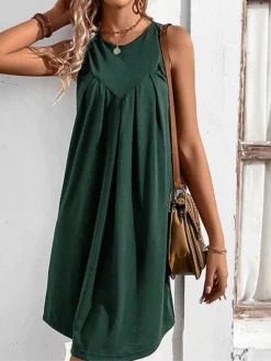 Women's Casual Dress Tank Dress Summer Dress Mini Dress Ruched Outdoor Daily Date Fashion Streetwear Crew Neck Sleeveless 2023 Regular Fit Black Wine Navy Blue Color S M L XL Size -HANs Plus Size Style Shop cjylzq1686045527296