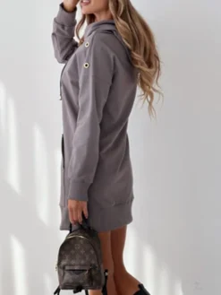 Women's Casual Dress Hoodie Dress Mini Dress Active Daily Outdoor Holiday Vacation Hoodie Pocket Solid Color Loose Fit ArmyGreen Black Blue S M L XL XXL -HANs Plus Size Style Shop ckchqf1695644528680