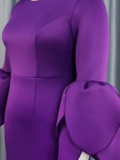 Women's Plus Size Curve Party Dress Cocktail Dress Work Dress Plain Midi Dress Long Sleeve Crew Neck Fashion Party Purple Fall Winter XL XXL 3XL 4XL -HANs Plus Size Style Shop cmhnee1694151481796