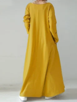 Women's Long Dress Maxi Dress Casual Dress Shift Dress Swing Dress Pure Color Casual Classic Daily Weekend Pocket Long Sleeve V Neck Dress Loose Fit Black Yellow Navy Blue Winter Fall S M L XL XXL -HANs Plus Size Style Shop cnxgnk1672293429676