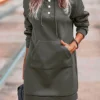 Women's Casual Dress Shift Dress Plain Dress Mini Dress Button Pocket Outdoor Street Daily Fashion Streetwear Hooded Long Sleeve 2023 Loose Fit Black Light Green Wine Color S M L XL XXL Size