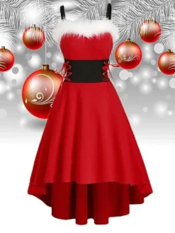 Women's Christmas Swing Dress Slip Dress Vintage Dress Midi Dress Green Black Wine Sleeveless Pure Color Backless Winter Fall Autumn Spaghetti Strap Fashion Daily Date 2022 S M L XL XXL 3XL