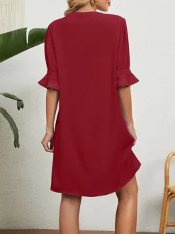 Women's Casual Dress Summer Dress Mini Dress Ruffle Daily Date Going Out Fashion Basic Split Neck Half Sleeve 2023 Loose Fit Black White Wine Color S M L XL XXL Size -HANs Plus Size Style Shop corgjx1686107241138