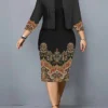 Women's Plus Size Curve Casual Dress Dress Set Two Piece Dress Floral Midi Dress Long Sleeve Print Crew Neck Fashion Outdoor Black Wine Fall Winter L XL XXL 3XL 4XL