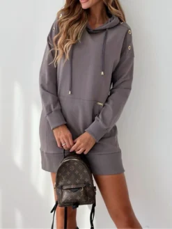 Women's Casual Dress Hoodie Dress Mini Dress Active Daily Outdoor Holiday Vacation Hoodie Pocket Solid Color Loose Fit ArmyGreen Black Blue S M L XL XXL -HANs Plus Size Style Shop cplblb1695644529246