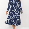 Women's Plus Size Curve Casual Dress Skater Dress A Line Dress Letter Midi Dress Long Sleeve Print Crew Neck Fashion Outdoor Blue Green Fall Winter L XL XXL 3XL 4XL