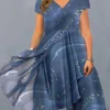 Women‘s Plus Size Curve Casual Dress Color Gradient V Neck Short Sleeve Spring Fall Casual Midi Dress Daily Vacation Dress
