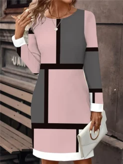 Women's Casual Dress Sweatshirt Dress Mini Dress Active Fashion Outdoor Holiday Vacation Crew Neck Print Geometric Loose Fit Pink Blue Orange S M L XL XXL