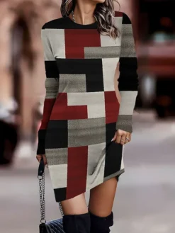 Women's Casual Dress Sweatshirt Dress Mini Dress Active Fashion Outdoor Holiday Vacation Crew Neck Print Graphic Loose Fit Yellow Pink Red S M L XL XXL