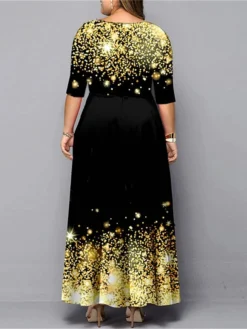 Women‘s Christmas Plus Size Curve Work Dress Semi Formal Dress A Line Dress Fashion Long Dress Maxi Dress Cut Out Print Crew Neck 3/4 Length Sleeve Polka Dot Print Loose Fit Black Red Spring Fall -HANs Plus Size Style Shop crvdfu1691048933252