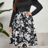 Women's Plus Size Curve Casual Dress Winter Dress Sheath Dress Floral Midi Dress Long Sleeve Ruched Print Crew Neck Fashion Outdoor Black Fall Winter XL XXL 3XL 4XL
