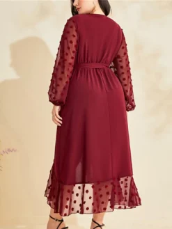 Women's Plus Size Prom Dress Party Dress Wedding Guest Dress Long Dress Maxi Dress Wine Long Sleeve Pure Color Lace Up Fall Winter Autumn V Neck Fashion Winter Dress Wedding Guest Evening Party Loose -HANs Plus Size Style Shop cstpid1693205396156