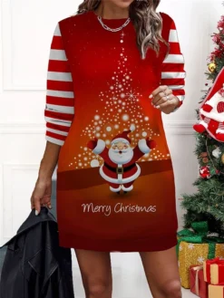 Women‘s Christmas Casual Dress Sweatshirt Dress Mini Dress Warm Fashion Outdoor Holiday Crew Neck Print Santa Claus Snowman Loose Fit Black Red Burgundy S M L XL XXL -HANs Plus Size Style Shop cuqfvg1694661938731