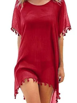 Women's Swimwear Cover Up Beach Dress Normal Swimsuit Ruffle Solid Color Wine Red Black Pink Red Green Bathing Suits Sports Active Vacation -HANs Plus Size Style Shop cusmze1689565109620