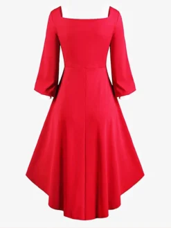 Women‘s Christmas Retro Elegant Vintage Dress Midi Dress Party Patchwork Button Plain Square Neck Long Sleeve Regular Fit Fall Winter 2023 Red S M L XL -HANs Plus Size Style Shop cvcaqr1694497707219