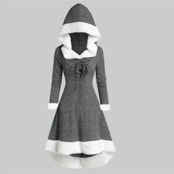 Women's Christmas Hoodie Dress Vintage Dress Midi Dress Green Black Wine Red Gray Long Sleeve Pure Color Patchwork Winter Fall Hooded Vacation Vintage 2022 S M L XL XXL 3XL -HANs Plus Size Style Shop cwfnyg1667275376290