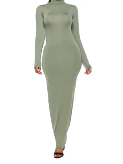 Women's Casual Dress Bodycon Plain Dress Long Dress Maxi Dress Ruched Daily Holiday Date Fashion Streetwear Turtleneck Long Sleeve 2023 Regular Fit Yellow Pink Burgundy Color S M L Size -HANs Plus Size Style Shop cxcllj1694154153800