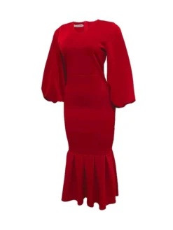 Women‘s Plus Size Curve Party Dress Solid Color V Neck Ruched Puff Sleeve Long Sleeve Winter Fall Casual Maxi Long Dress Party Vacation Dress Sheath Dress Black Dress -HANs Plus Size Style Shop cxealc1649744189577