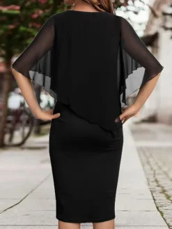 Women's Casual Dress Sheath Dress Summer Dress Midi Dress Fake Two Piece Outdoor Street Daily Fashion Elegant V Neck Half Sleeve 2023 Regular Fit Black Wine Color S M L XL XXL Size -HANs Plus Size Style Shop cxqmzt1691150565373
