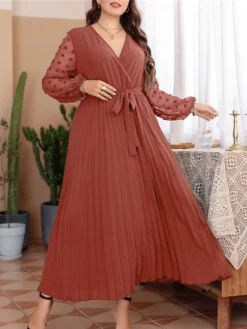Women's Plus Size Prom Dress Party Dress Wedding Guest Dress Long Dress Maxi Dress Red Long Sleeve Pure Color Lace Up Fall Winter Autumn V Neck Fashion Winter Dress Evening Party Wedding Guest 2023 L -HANs Plus Size Style Shop cyagdx1693535319002