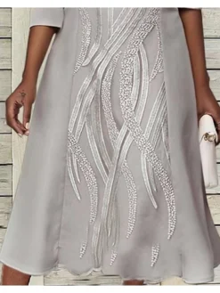 Women's Party Dress Work Dress Formal Dress Midi Dress Gray 3/4 Length Sleeve Floral Summer Spring V Neck Stylish Wedding Guest Fall Dress 2023 S M L XL XXL 3XL -HANs Plus Size Style Shop cypjkt1660029975203