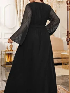 Women's Plus Size Prom Dress Party Dress Wedding Guest Dress Long Dress Maxi Dress Black Green Long Sleeve Pure Color Lace Up Fall Winter Autumn V Neck Fashion Winter Dress Wedding Guest Evening Party -HANs Plus Size Style Shop cyrlwc1693207137247