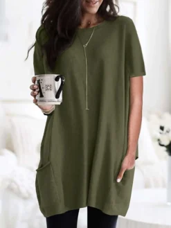 Women's Mini Dress ArmyGreen Malachite Green Black Short Sleeve Pure Color Spring Summer Crew Neck Boom Sale Dress S M L XL 2XL 3XL 4XL 5XL -HANs Plus Size Style Shop cytzly1646984209256
