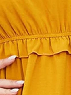 Women's Plus Size Prom Dress Party Dress Wedding Guest Dress Long Dress Maxi Dress Yellow Long Sleeve Pure Color Ruffle Fall Winter Autumn Off Shoulder Fashion Winter Dress Evening Party Wedding Guest -HANs Plus Size Style Shop czclsv1693535311189