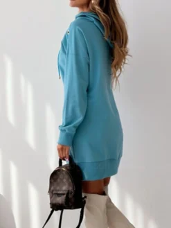 Women's Casual Dress Hoodie Dress Mini Dress Active Daily Outdoor Holiday Vacation Hoodie Pocket Solid Color Loose Fit ArmyGreen Black Blue S M L XL XXL -HANs Plus Size Style Shop daqxxo1695644527029
