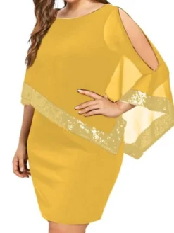 Women‘s Plus Size Curve Party Dress Solid Color Crew Neck Sequins Sleeveless Spring Fall Elegant Midi Dress Party Work Dress -HANs Plus Size Style Shop dbsure1640330899225