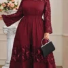Women's Plus Size Prom Dress Party Dress Wedding Guest Dress Long Dress Maxi Dress Wine Long Sleeve Pure Color Ruched Fall Winter Autumn Crew Neck Fashion Winter Dress Wedding Guest Evening Party