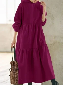 Women's Casual Dress Hoodie Dress Long Dress Maxi Dress Daily Casual Outdoor Vacation Going Out Hoodie Pure Color Regular Fit Black Fuchsia Apricot S M L XL XXL -HANs Plus Size Style Shop ddbzzi1695027786466