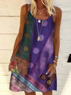 Women's Shift Dress Midi Dress Vintage Purple Vintage Green Vintage Gray Sleeveless Print Print Summer Spring Crew Neck Casual Daily 2023 S M L XL XXL 3XL 4XL 5XL -HANs Plus Size Style Shop ddcwwc1620187126536