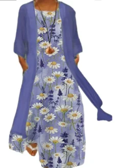 Women‘s Plus Size Curve Two Piece Dress Floral Crew Neck Print Long Sleeve Winter Fall Casual Maxi Long Dress Casual Daily Dress -HANs Plus Size Style Shop ddlekk1637651361513