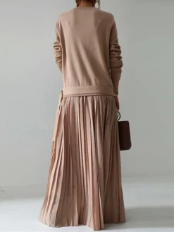Women's Casual Dress Chiffon Dress Swing Dress Long Dress Maxi Dress Pleated Patchwork Outdoor Daily Vacation Fashion Streetwear Crew Neck Long Sleeve 2023 Loose Fit Black Pink Green Color One-Size -HANs Plus Size Style Shop ddmhzg1696434274945