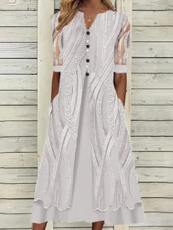 Women‘s Casual Dress Print Dress Midi Dress Blue Purple Pink Short Sleeve Striped Mesh Spring Summer V Neck Weekend Loose Fit 2023 S M L XL XXL