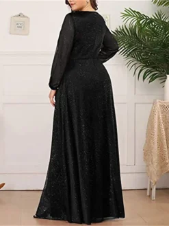 Women's Plus Size Curve Party Dress Sheath Dress Burgundy Dress Solid Color Plain Long Dress Maxi Dress Long Sleeve V Neck Fashion Party Black Wine Fall Winter L XL XXL 3XL 4XL -HANs Plus Size Style Shop demwam1695018856307